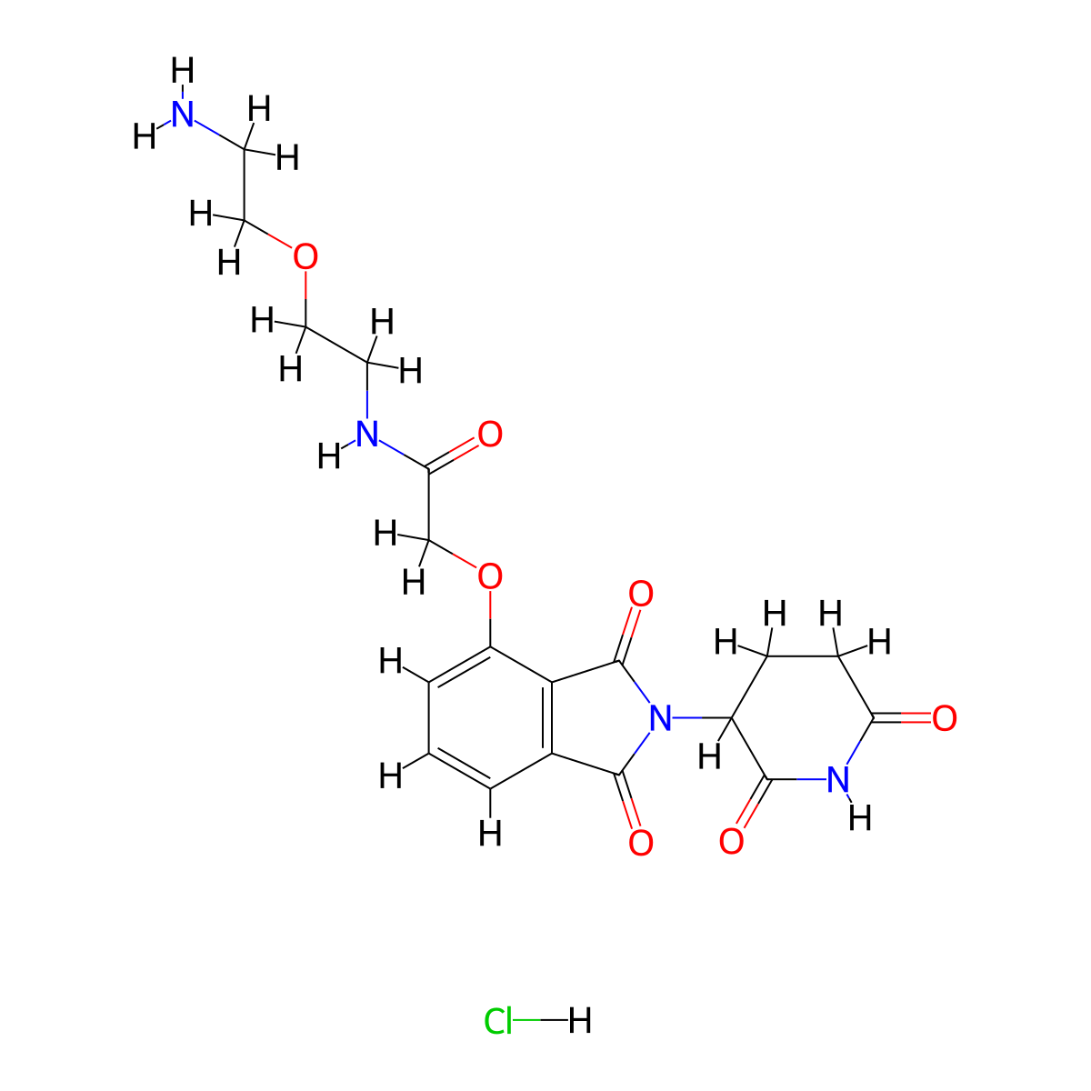N-(2-(2-aminoethoxy)ethyl)-2-((2-(2,6-dioxopiperidin-3-yl)-1,3-dioxoisoindolin-4-yl)oxy)acetamide hydrochloride molecular structure, CAS 2204226-02-6
