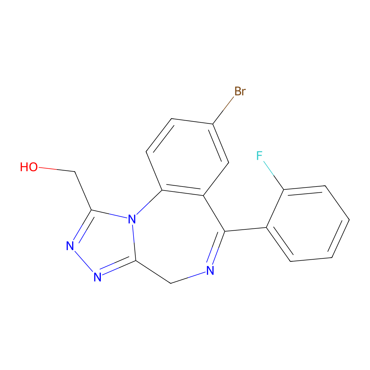 8-bromo-6-(2-fluorophenyl)-4H-[1,2,4]triazolo[4,3-a][1,4]benzodiazepine-1-methanol molecular structure, CAS 2204237-96-5