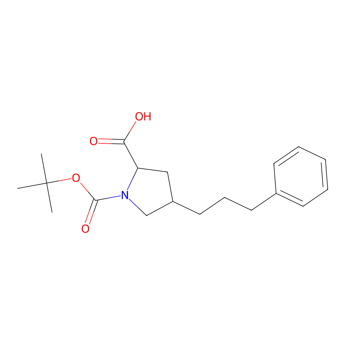 (2S,4R)-1-(tert-Butoxycarbonyl)-4-(3-phenylpropyl)pyrrolidine-2-carboxylic acid molecular structure, CAS 220424-73-7