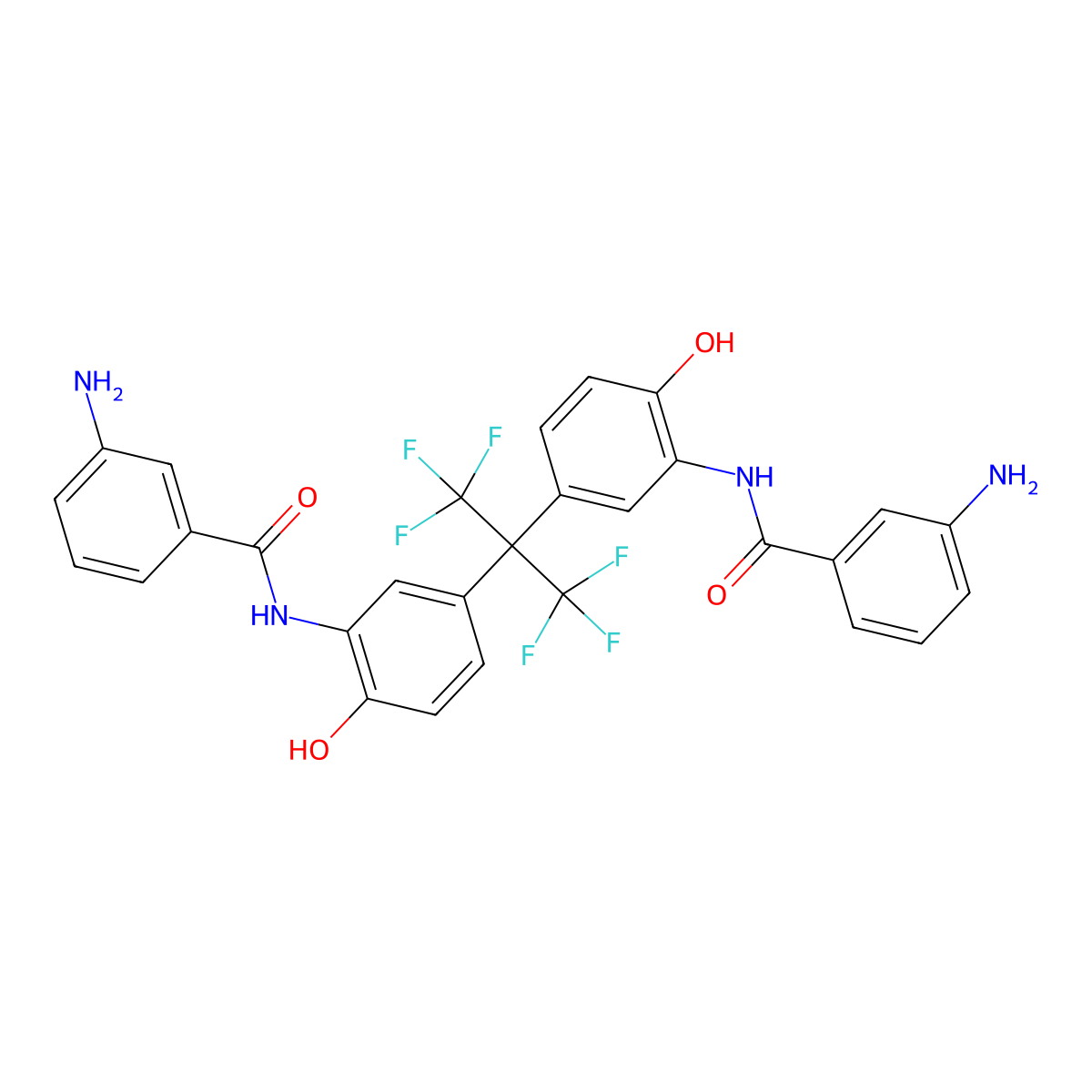 2,2-Bis(3-(3-aminobenzoylamino)-4-hydroxyphenyl)hexafluoropropane molecular structure, CAS 220426-92-6