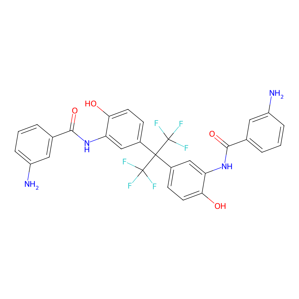 2,2-Bis(3-(3-aminobenzoylamino)-4-hydroxyphenyl)hexafluoropropane molecular structure, CAS 220426-92-6