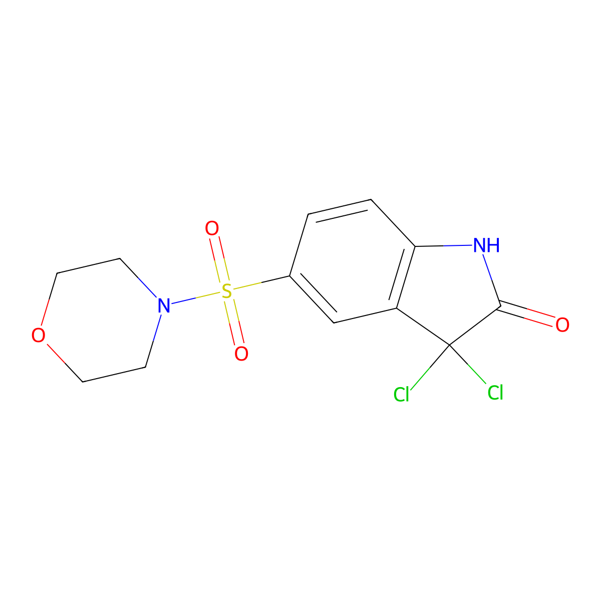 3,3-dichloro-5-(morpholin-4-ylsulfonyl)-1,3-dihydro-2H-indol-2-one molecular structure, CAS 220428-21-7