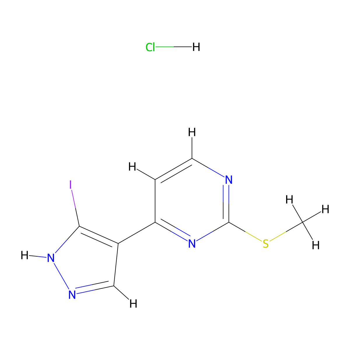 4-(3-Iodo-1H-Pyrazol-4-Yl)-2-(Methylthio)Pyrimidine Hydrochloride molecular structure, CAS 2204368-16-9