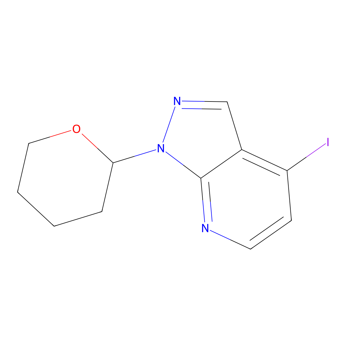 4-iodo-1-(tetrahydro-2H-pyran-2-yl)-1H-pyrazolo[3,4-b]pyridine molecular structure, CAS 2204460-55-7