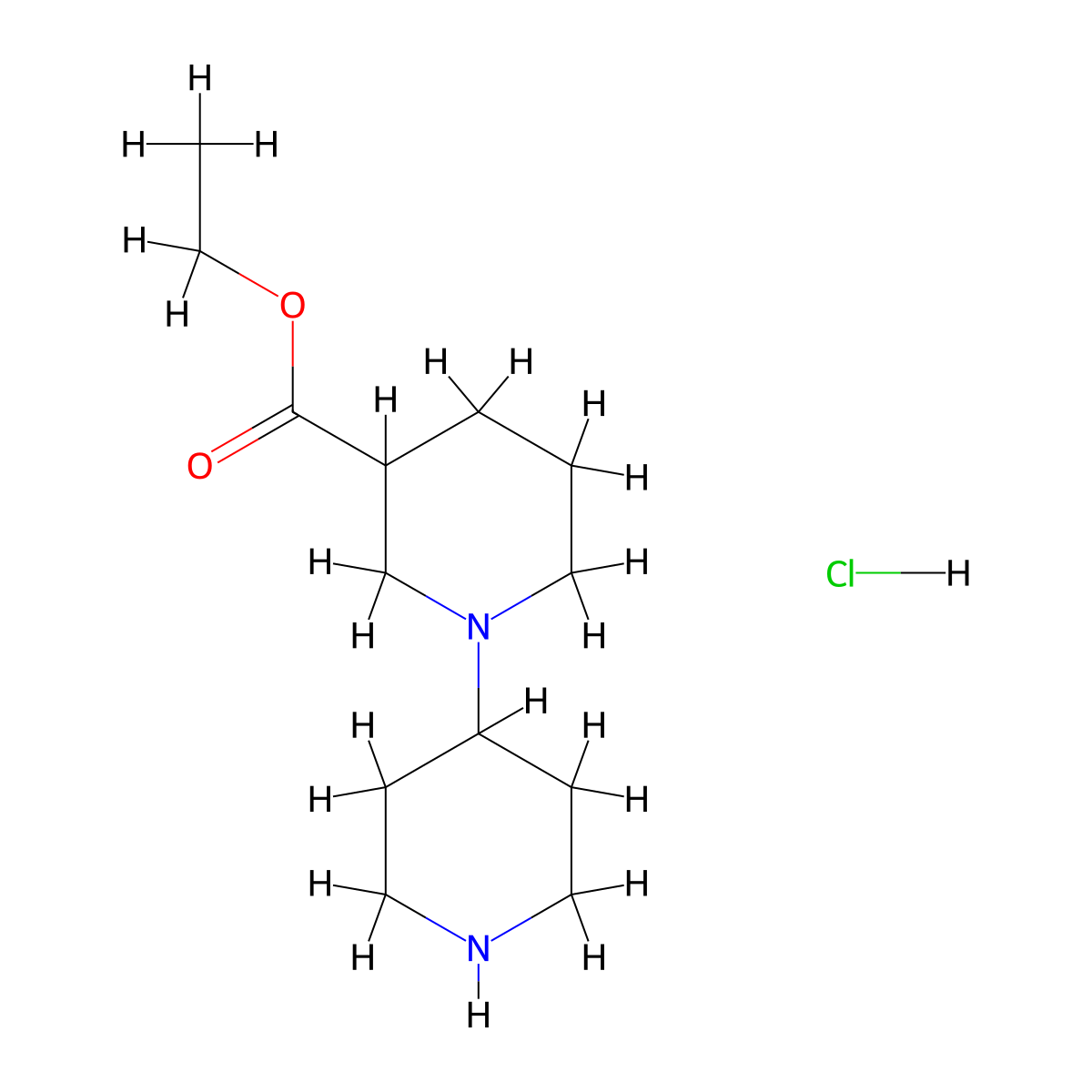 Ethyl1,4'-bipiperidine-3-carboxylate hcl molecular structure, CAS 2204518-85-2