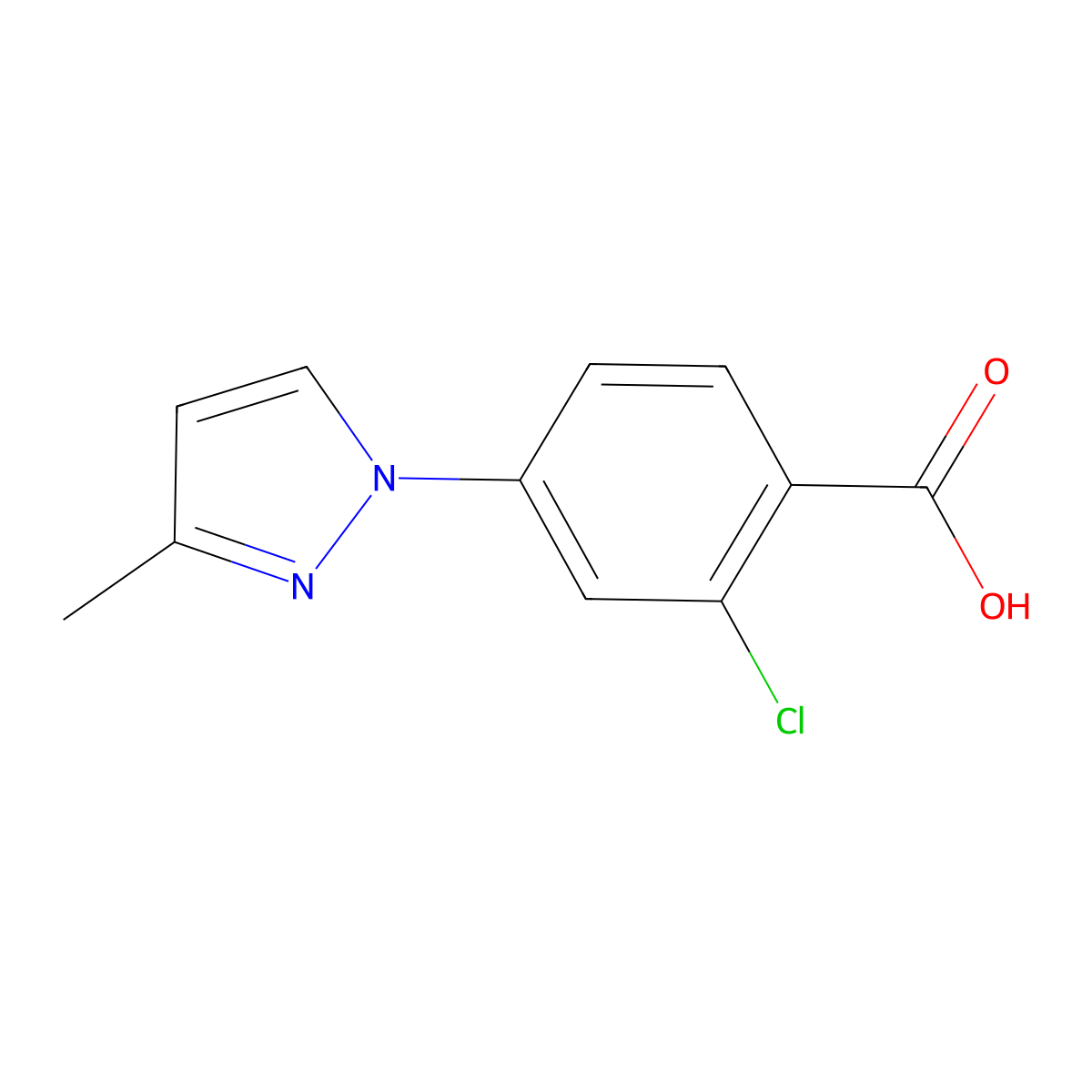 2-Chloro-4-(3-methyl-1H-pyrazol-1-yl)benzoic acid molecular structure, CAS 220461-68-7