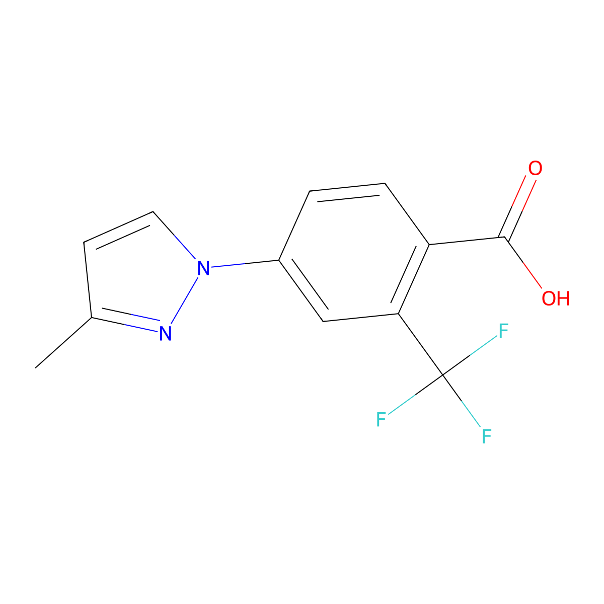 4-(3-Methyl-1H-pyrazol-1-yl)-2-trifluoromethylbenzoic acid molecular structure, CAS 220462-01-1