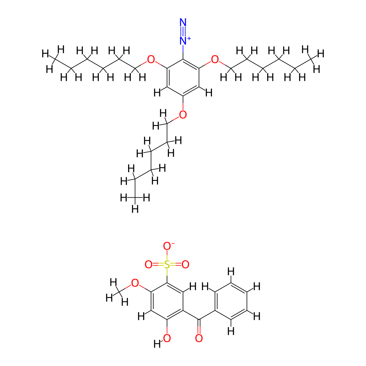2,4,6-Tris(hexyloxy)benzenediazonium 5-benzoyl-4-hydroxy-2-methoxybenzenesulfonate molecular structure, CAS 220476-38-0