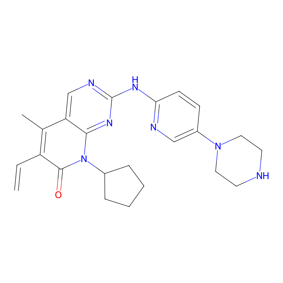 8-cyclopentyl-5-Methyl-2-((5-(piperazin-1-yl)pyridin-2-yl)aMino)-6-vinylpyrido[2,3-d]pyriMidin-7(8H)-one molecular structure, CAS 2204863-06-7