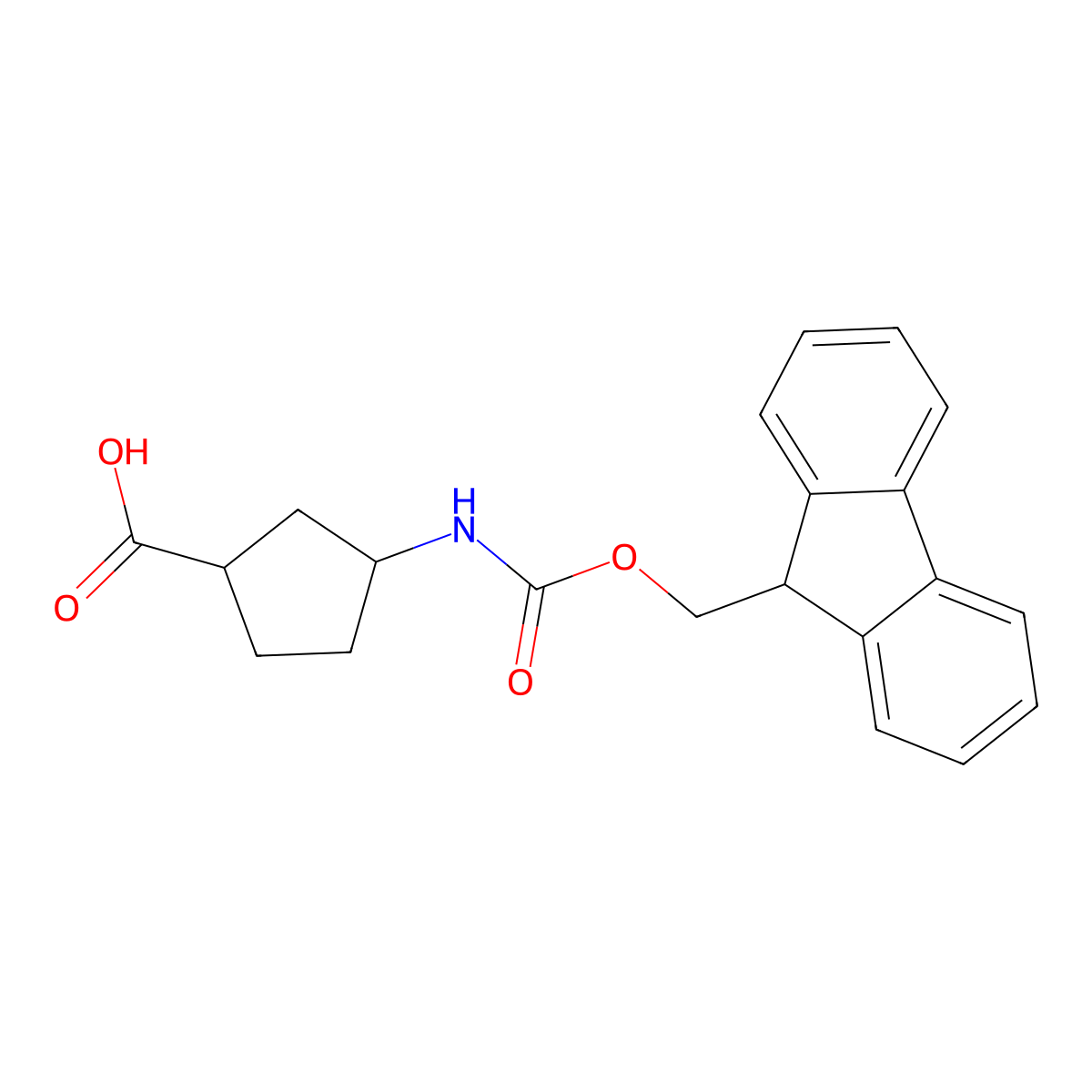 rac-(1R,3S)-3-((((9H-fluoren-9-yl)methoxy)carbonyl)amino)cyclopentane-1-carboxylic acid molecular structure, CAS 220497-67-6