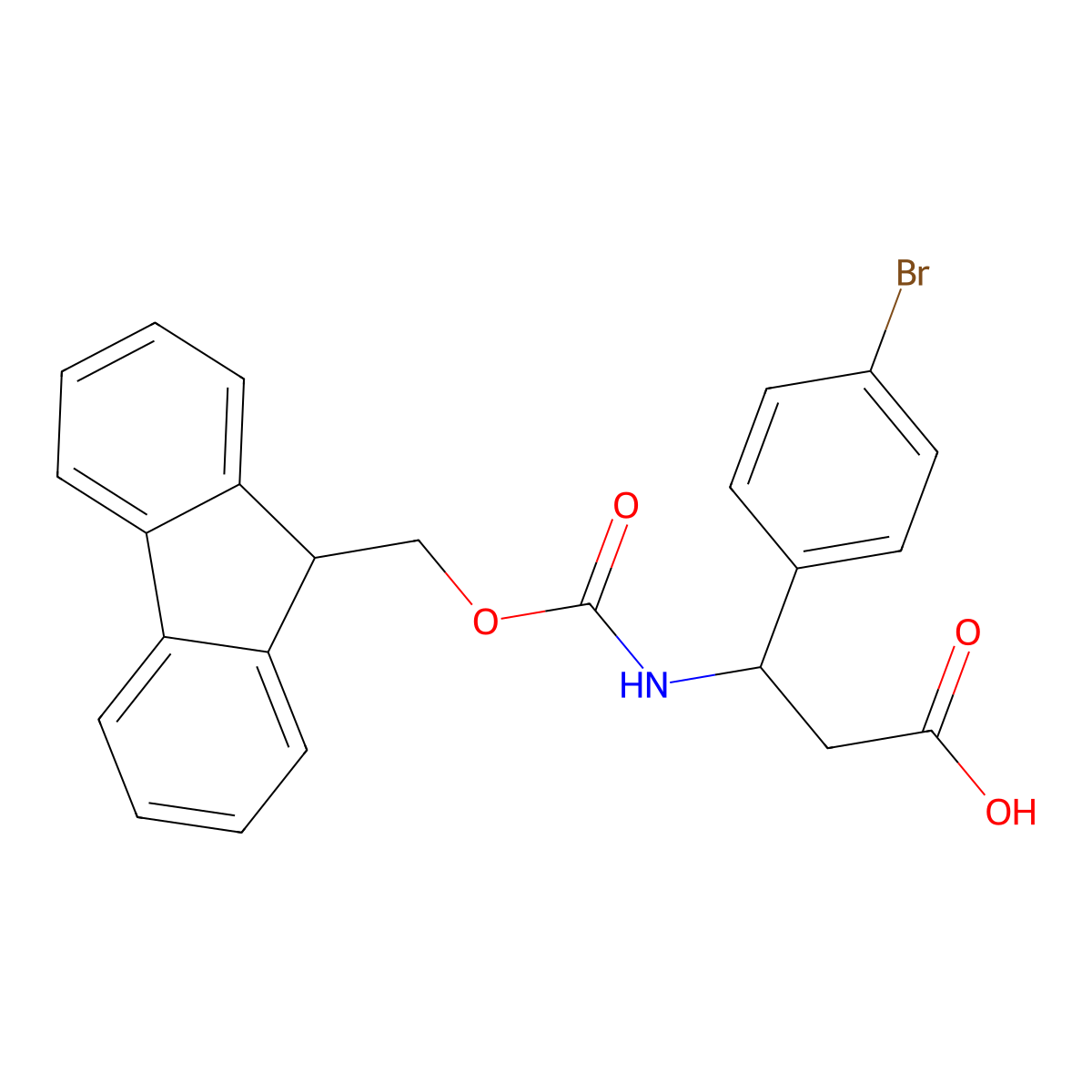 (S)-3-((((9H-Fluoren-9-yl)methoxy)carbonyl)amino)-3-(4-bromophenyl)propanoic acid molecular structure, CAS 220497-68-7