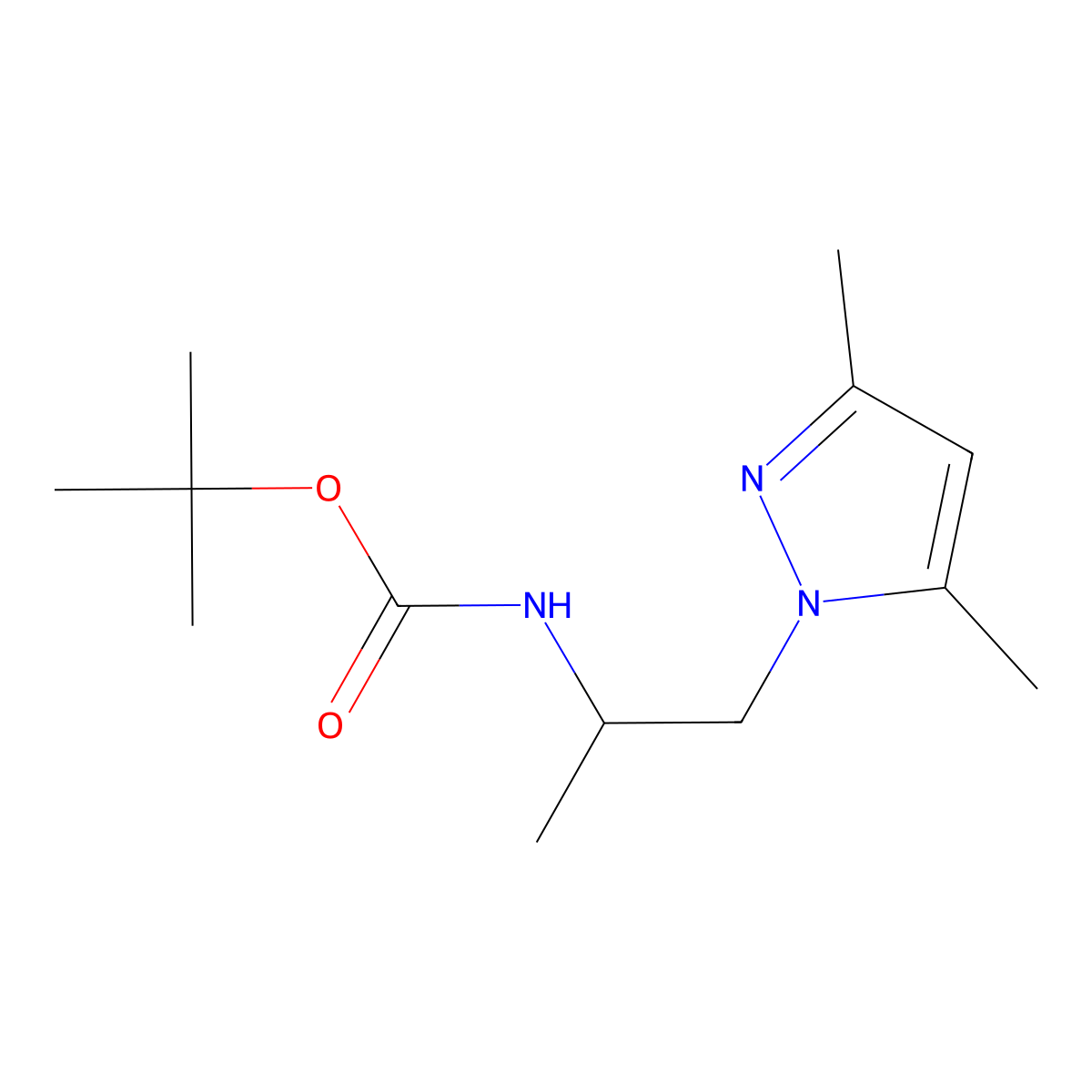tert-butyl (1-(3,5-dimethyl-1H-pyrazol-1-yl)propan-2-yl)carbamate molecular structure, CAS 2205297-26-1