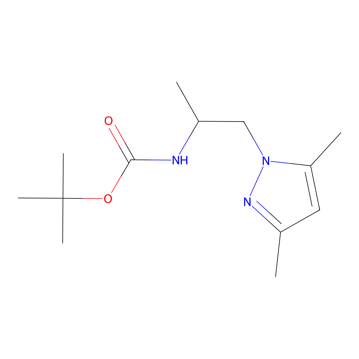 tert-butyl (1-(3,5-dimethyl-1H-pyrazol-1-yl)propan-2-yl)carbamate molecular structure, CAS 2205297-26-1