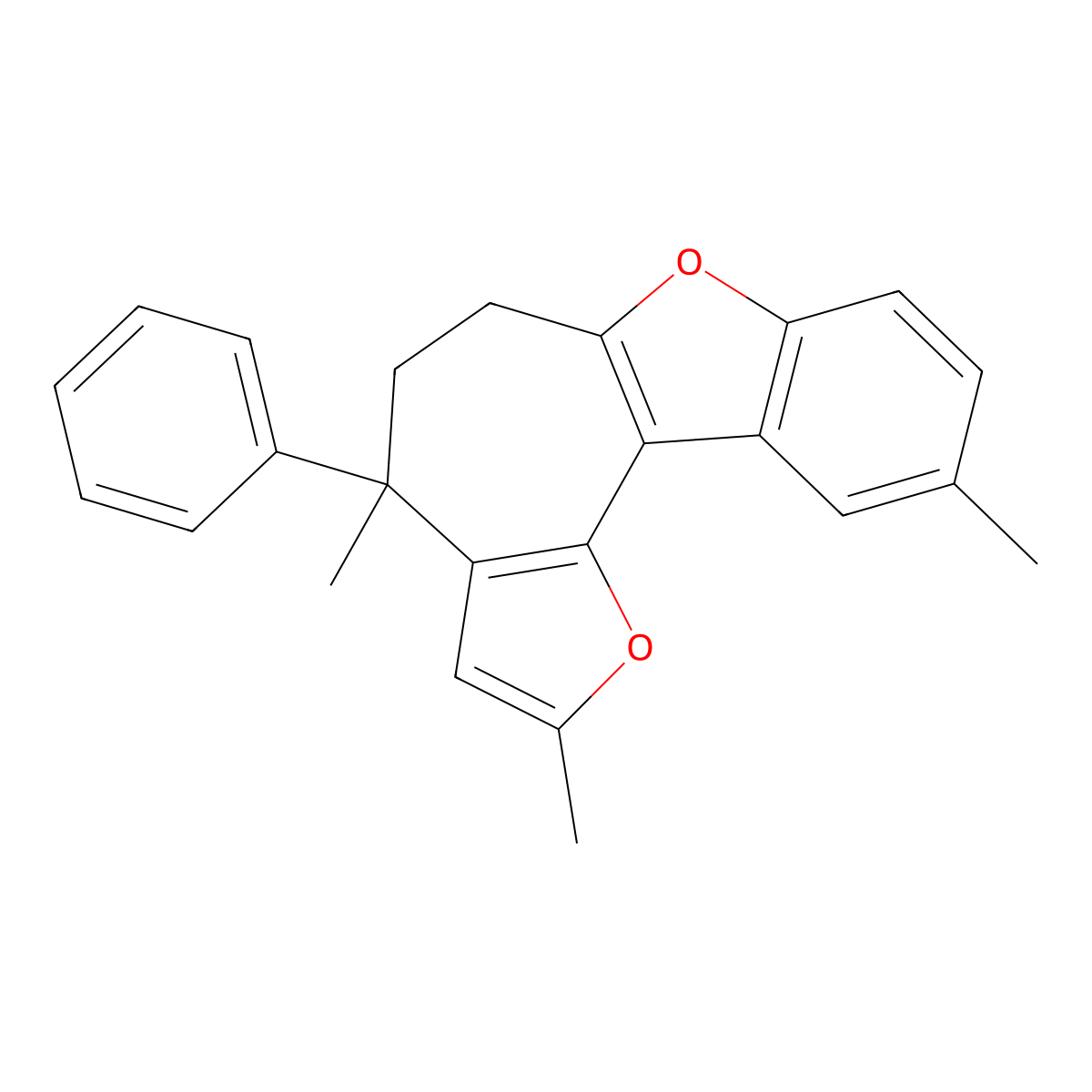 2,4,10-trimethyl-4-phenyl-5,6-dihydro-4H-furo[2',3':3,4]cyclohepta[1,2-b][1]benzofuran molecular structure, CAS 220542-82-5