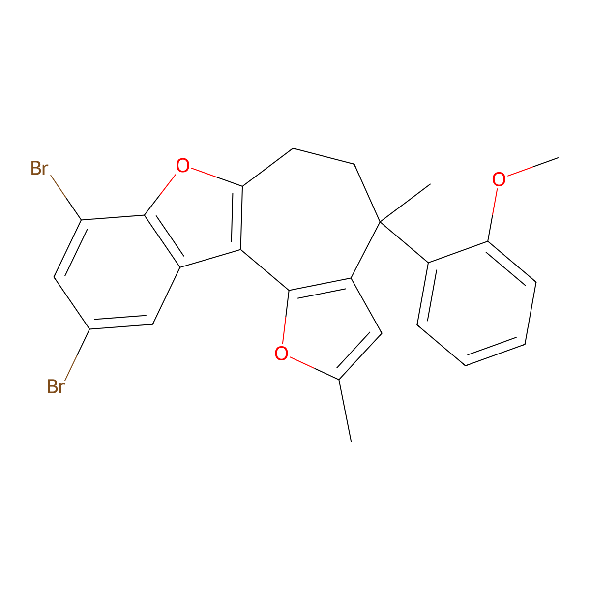 8,10-dibromo-4-(2-methoxyphenyl)-2,4-dimethyl-5,6-dihydro-4H-furo[2',3':3,4]cyclohepta[1,2-b][1]benzofuran molecular structure, CAS 220542-91-6
