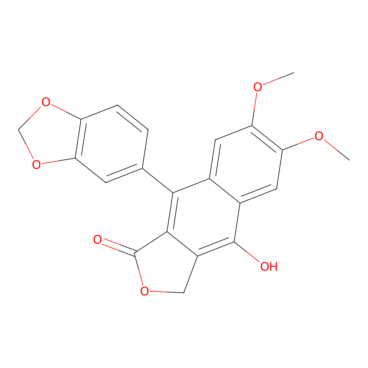 9-(1,3-Benzodioxol-5-yl)-4-hydroxy-6,7-dimethoxynaphtho(2,3-c)furan-1(3H)-one molecular structure, CAS 22055-22-7