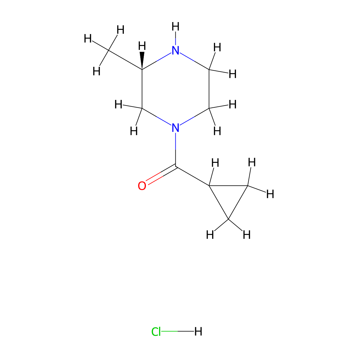 (S)-Cyclopropyl-(3-methyl-piperazin-1-yl)-methanone, hydrochloride molecular structure, CAS 2205505-28-6