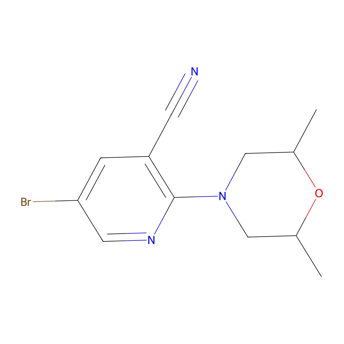 5-Bromo-2-(2,6-dimethylmorpholin-4-yl)pyridine-3-carbonitrile molecular structure, CAS 2205742-89-6