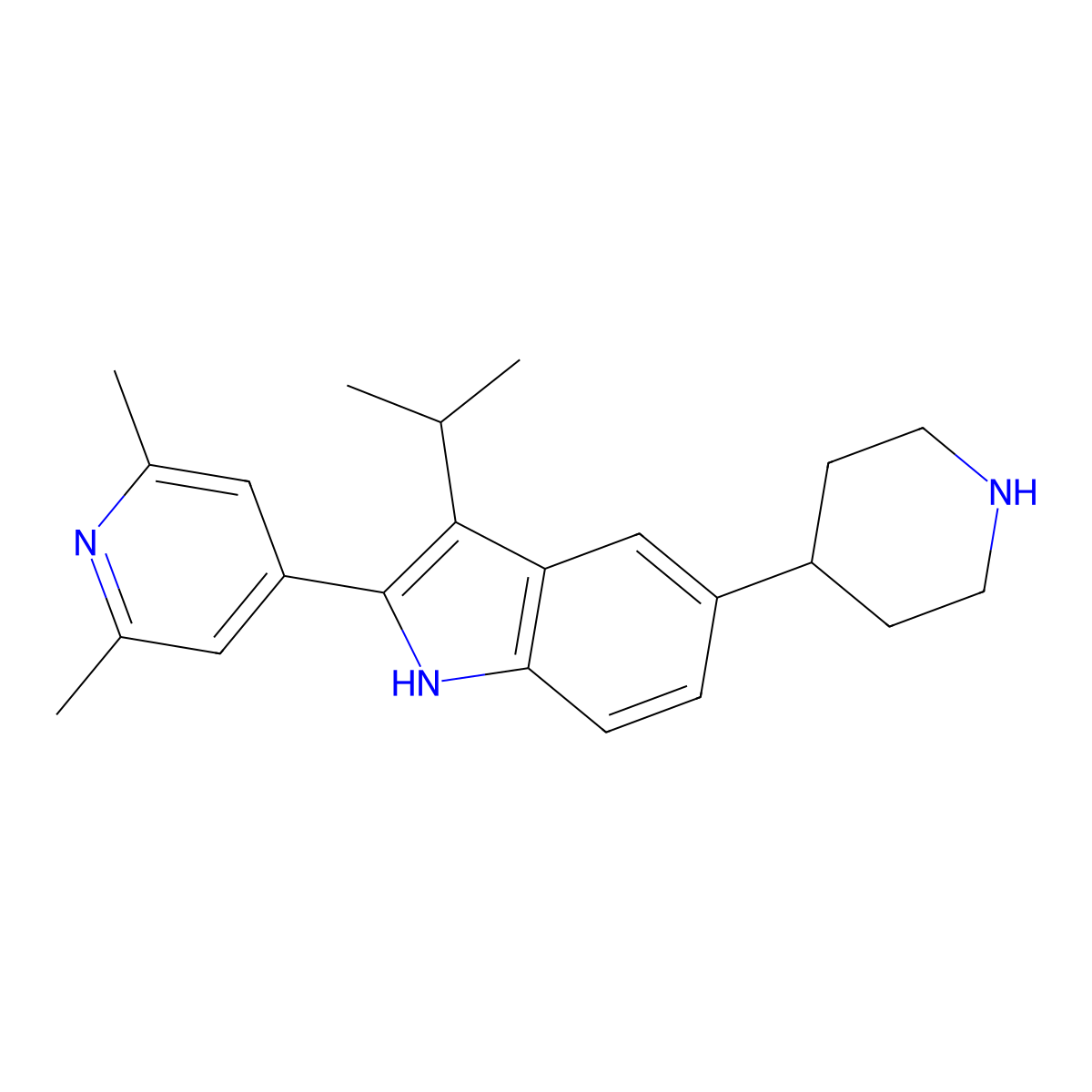 2-(2,6-dimethylpyridin-4-yl)-3-isopropyl-5-(piperidin-4-yl)-1H-indole molecular structure, CAS 2205846-49-5