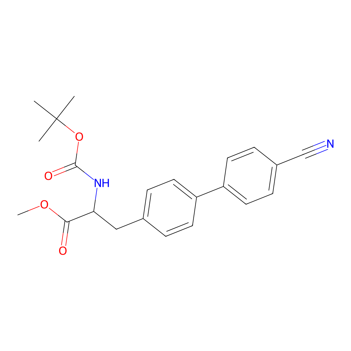 Methyl (s)-2-((tert-butoxycarbonyl)amino)-3-(4'-cyano-[1,1'-biphenyl]-4-yl)propanoate molecular structure, CAS 220587-22-4