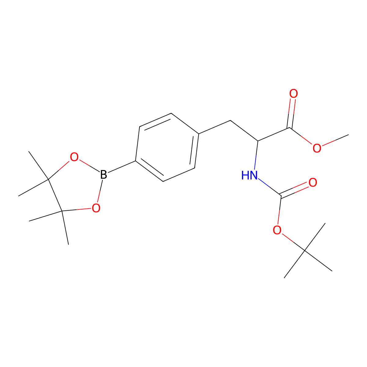 methyl (2S)-2-{[(tert-butoxy)carbonyl]amino}-3-[4-(4,4,5,5-tetramethyl-1,3,2-dioxaborolan-2-yl)phenyl]propanoate molecular structure, CAS 220587-29-1
