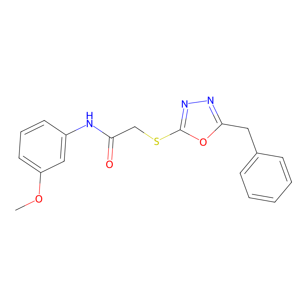 2-[(5-benzyl-1,3,4-oxadiazol-2-yl)sulfanyl]-N-(3-methoxyphenyl)acetamide molecular structure, CAS 220597-84-2