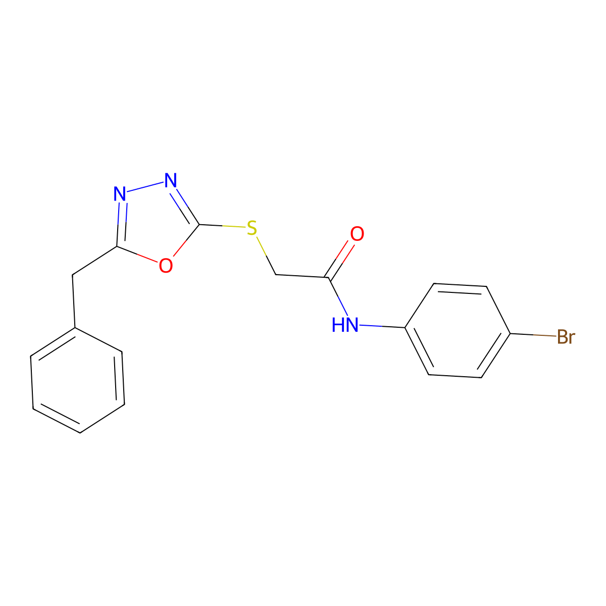 2-((5-benzyl-1,3,4-oxadiazol-2-yl)thio)-N-(4-bromophenyl)acetamide molecular structure, CAS 220597-89-7