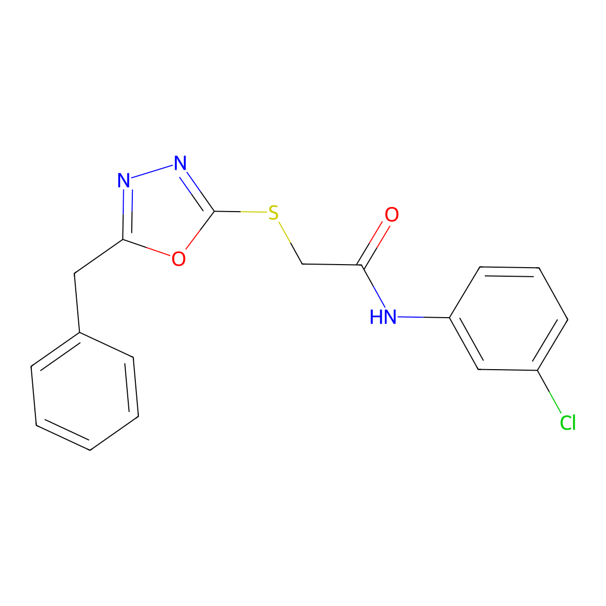 2-((5-Benzyl-1,3,4-oxadiazol-2-yl)thio)-N-(3-chlorophenyl)acetamide molecular structure, CAS 220597-93-3