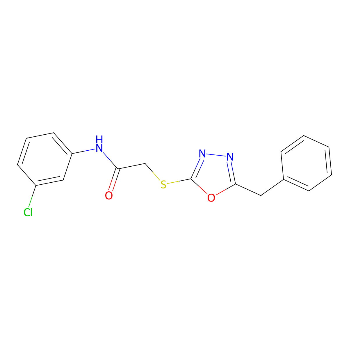 2-((5-Benzyl-1,3,4-oxadiazol-2-yl)thio)-N-(3-chlorophenyl)acetamide molecular structure, CAS 220597-93-3