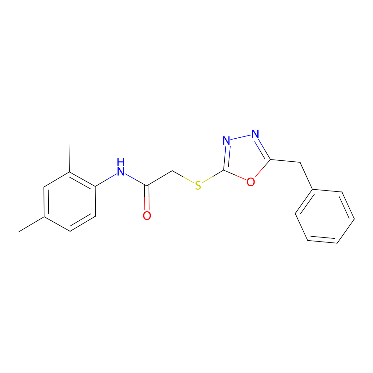 2-((5-Benzyl-1,3,4-oxadiazol-2-yl)thio)-N-(2,4-dimethylphenyl)acetamide molecular structure, CAS 220598-05-0