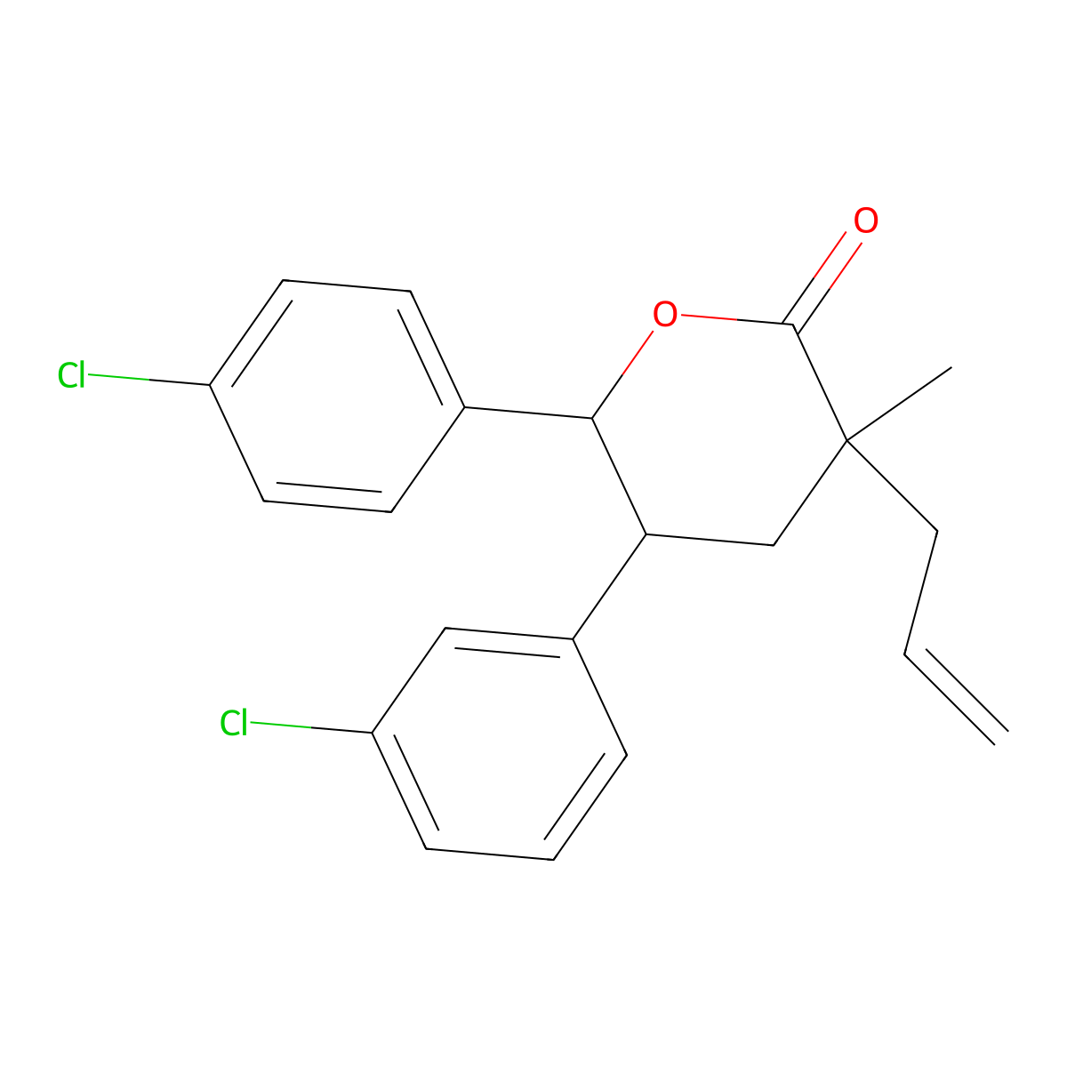 3-allyl-5-(3-chlorophenyl)-6-(4-chlorophenyl)-3-methyltetrahydro-2H-pyran-2-one molecular structure, CAS 2206067-67-4