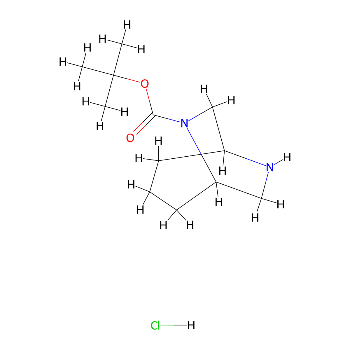 Tert-butyl 6,8-diazabicyclo[3.2.2]nonane-6-carboxylate hydrochloride molecular structure, CAS 2206113-39-3