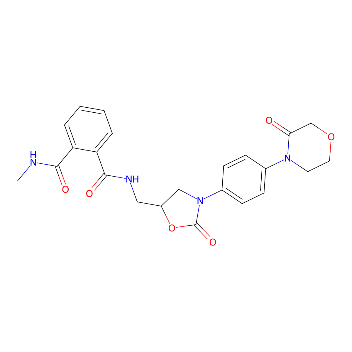 (S)-N1-Methyl-N2-((2-oxo-3-(4-(3-oxomorpholino)phenyl)oxazolidin-5-yl)methyl)phthalamide molecular structure, CAS 2206360-74-7