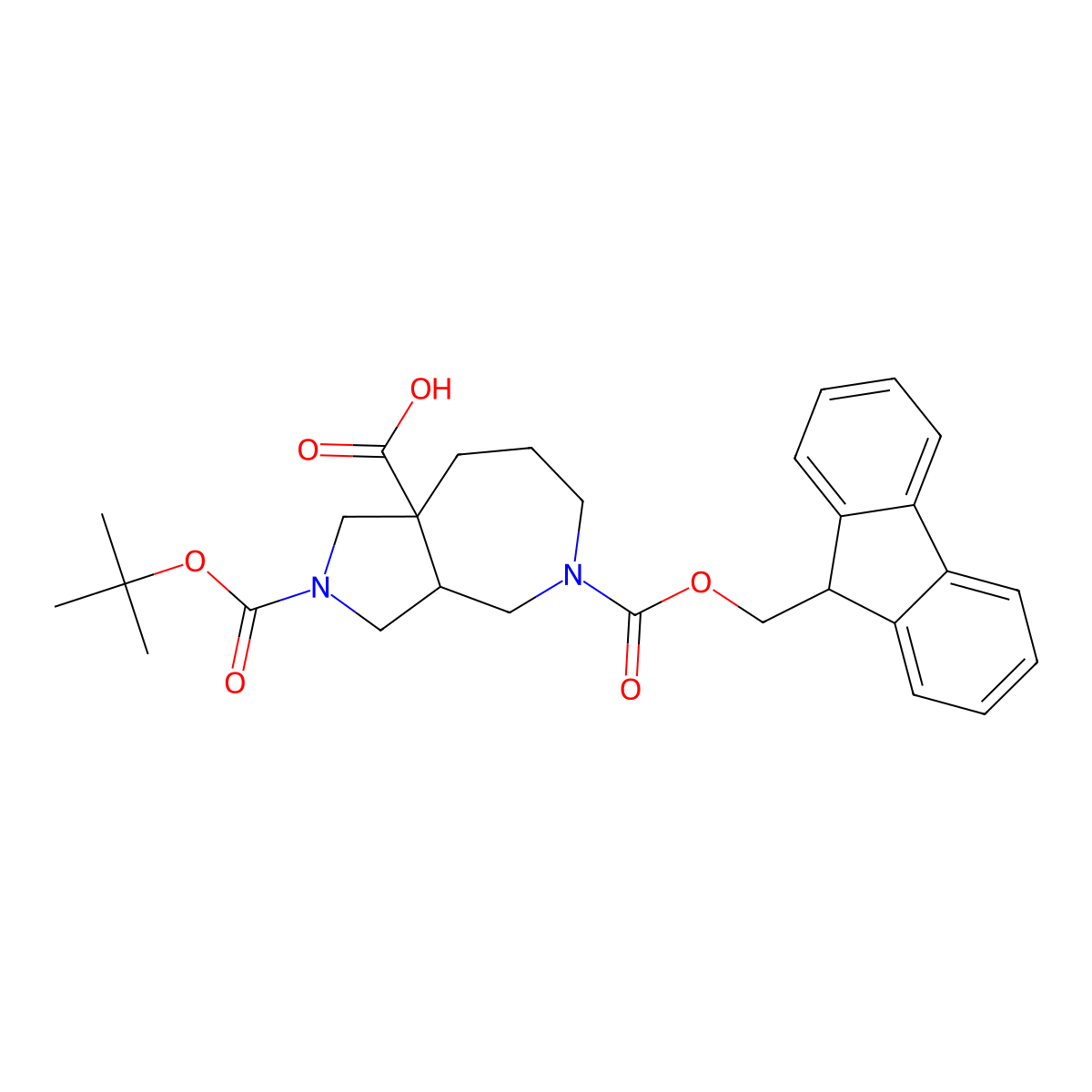 Cis-5-(((9H-Fluoren-9-Yl)Methoxy)Carbonyl)-2-(Tert-Butoxycarbonyl)Decahydropyrrolo[3,4-C]Azepine-8A-Carboxylic Acid molecular structure, CAS 2206606-35-9