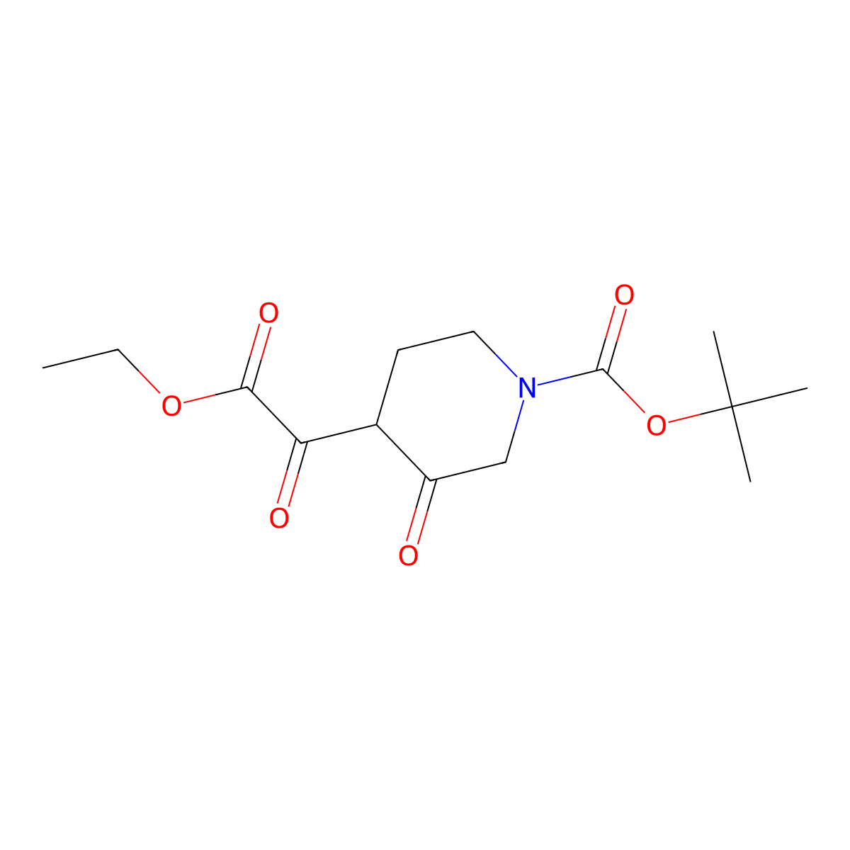 Tert-butyl 4-(2-ethoxy-2-oxoacetyl)-3-oxopiperidine-1-carboxylate molecular structure, CAS 2206814-11-9