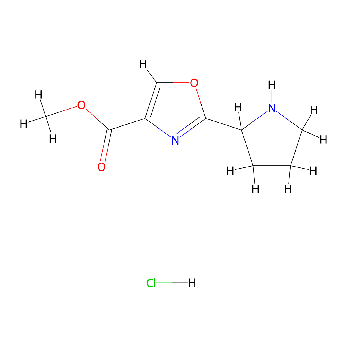 Methyl 2-(2-pyrrolidinyl)-1,3-oxazole-4-carboxylate hydrochloride molecular structure, CAS 2206824-49-7