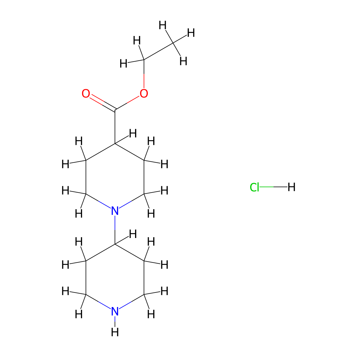 Ethyl1,4'-bipiperidine-4-carboxylate hydrochloride molecular structure, CAS 2206824-68-0