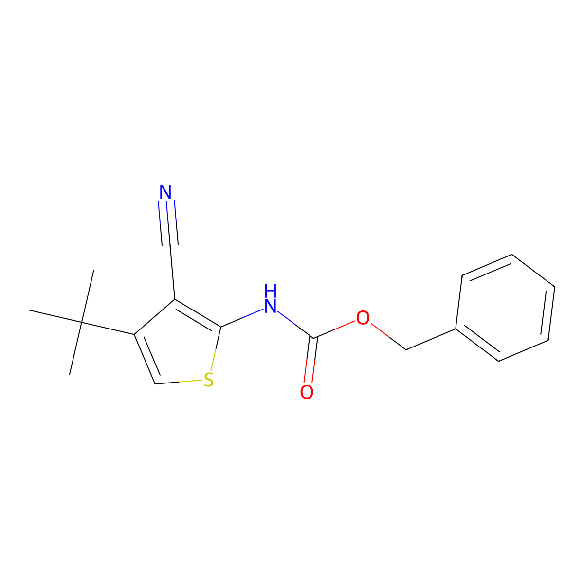 benzyl N-(4-tert-butyl-3-cyanothiophen-2-yl)carbamate molecular structure, CAS 2206909-05-7