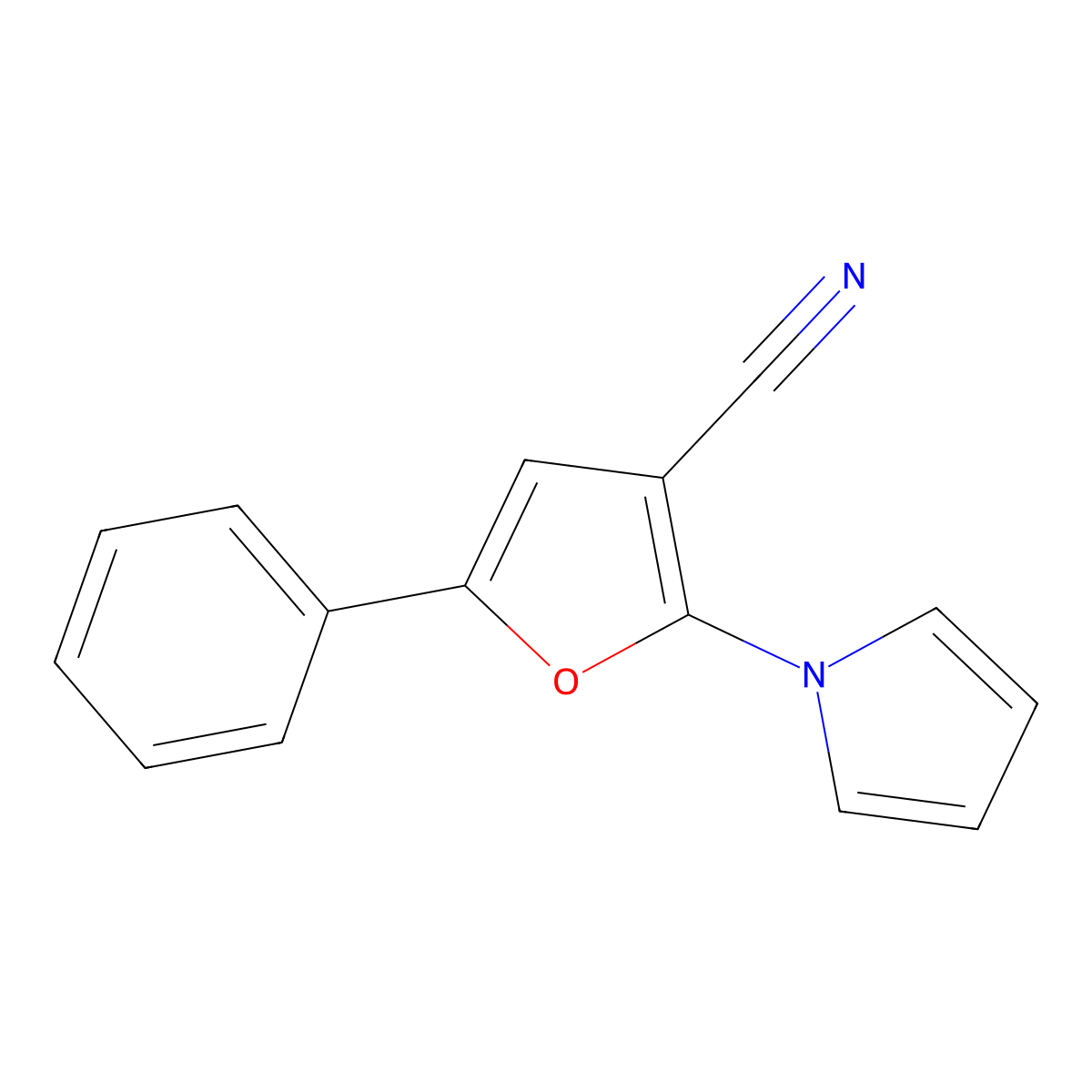 5-Phenyl-2-(1H-pyrrol-1-yl)-3-furonitrile molecular structure, CAS 220696-22-0