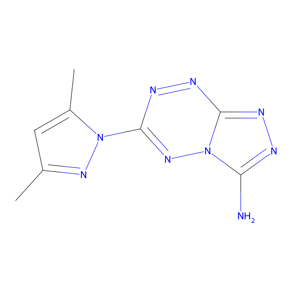 6-(3,5-Dimethyl-1H-pyrazol-1-yl)-1,2,4-triazolo[4,3-b][1,2,4,5]tetrazin-3-amine molecular structure, CAS 220696-98-0