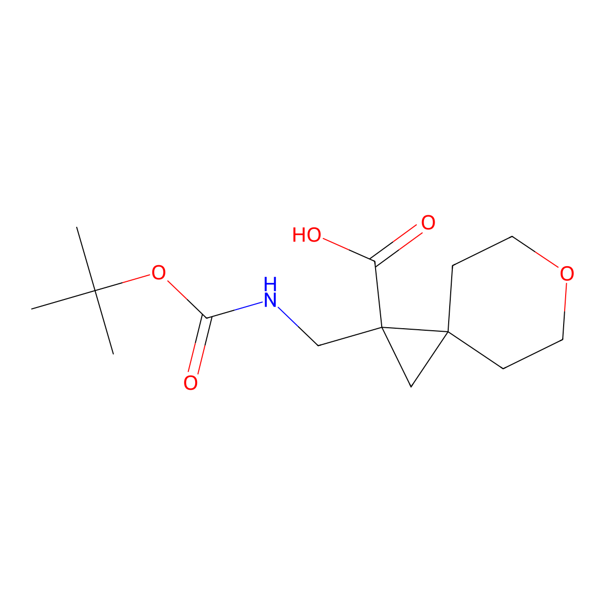 1-{[(tert-Butoxycarbonyl)amino]methyl}-6-oxaspiro[2.5]octane-1-carboxylic acid molecular structure, CAS 2206969-87-9