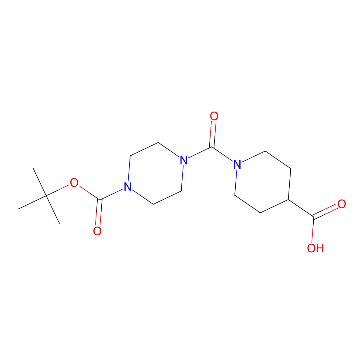 1-{4-[(Tert-butoxy)carbonyl]piperazine-1-carbonyl}piperidine-4-carboxylic acid molecular structure, CAS 2206987-26-8