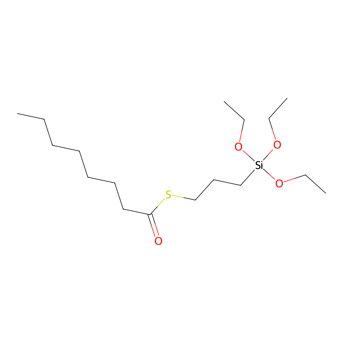Octanethioic acid, S-(3-(triethoxysilyl)propyl) ester molecular structure, CAS 220727-26-4