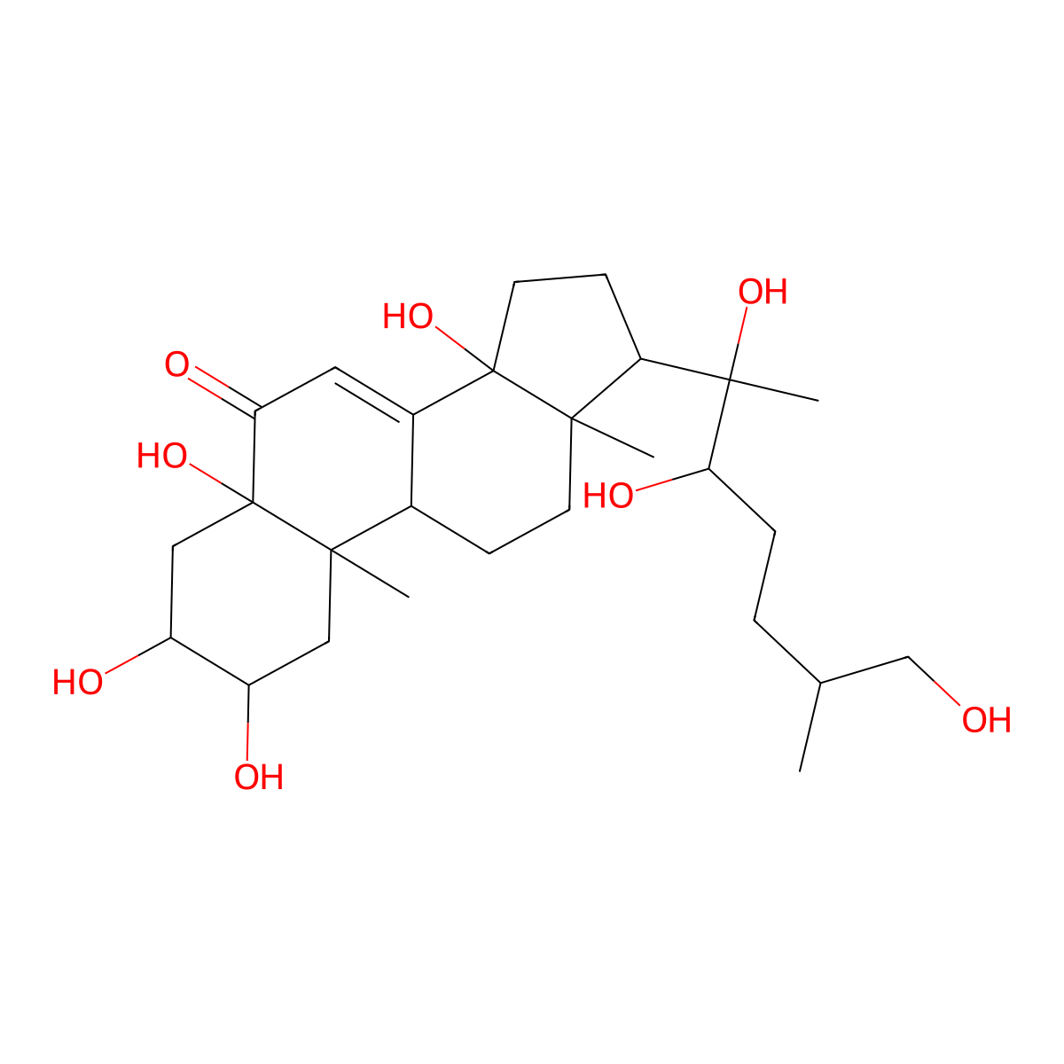 (2S,3R,5S,9R,10R,13R,14S,17S)-2,3,5,14-tetrahydroxy-10,13-dimethyl-17-((2R,3R,6R)-2,3,7-trihydroxy-6-methylheptan-2-yl)-1,2,3,4,5,9,10,11,12,13,14,15,16,17-tetradecahydro-6H-cyclopenta[a]phenanthren-6-one molecular structure, CAS 220757-97-1