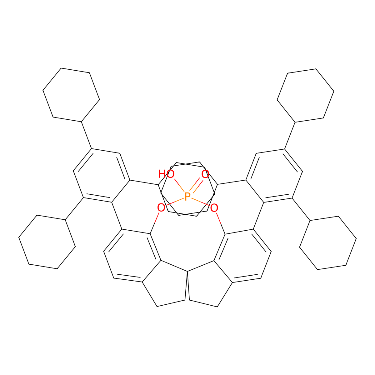 (11aR)-12-Hydroxy-1,10-bis(2,4,6-tricyclohexylphenyl)-4,5,6,7-tetrahydrodiindeno[7,1-de:1',7'-fg][1,3,2]dioxaphosphocine 12-oxide molecular structure, CAS 2207599-76-4