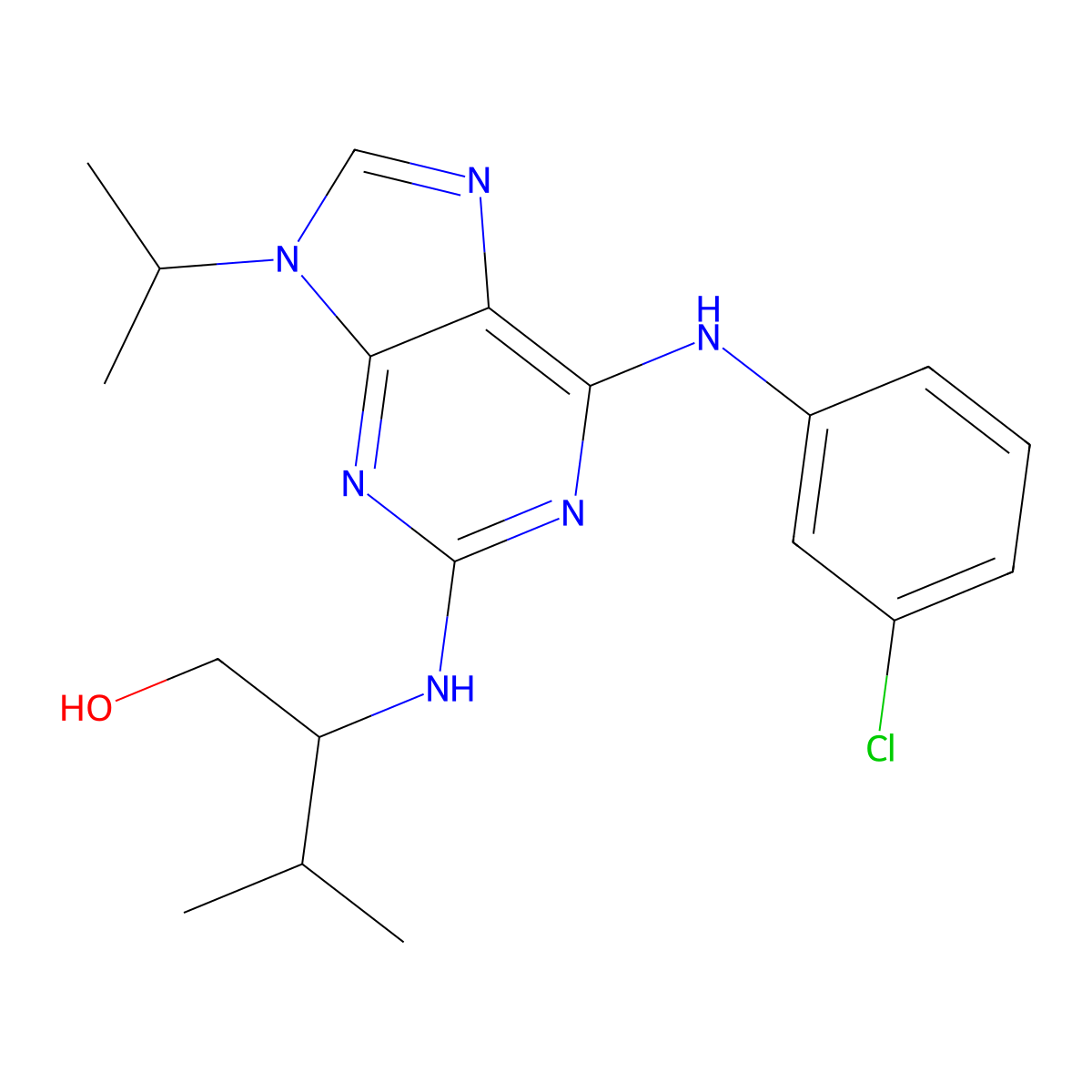 2-[[6-(3-Chloroanilino)-9-propan-2-ylpurin-2-yl]amino]-3-methylbutan-1-ol molecular structure, CAS 220792-00-7