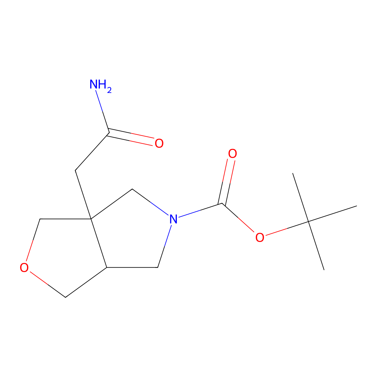 rel-((3aR,6aS)-tert-Butyl 3a-(2-amino-2-oxoethyl)tetrahydro-1H-furo[3,4-c]pyrrole-5(3H)-carboxylate) molecular structure, CAS 2208006-10-2