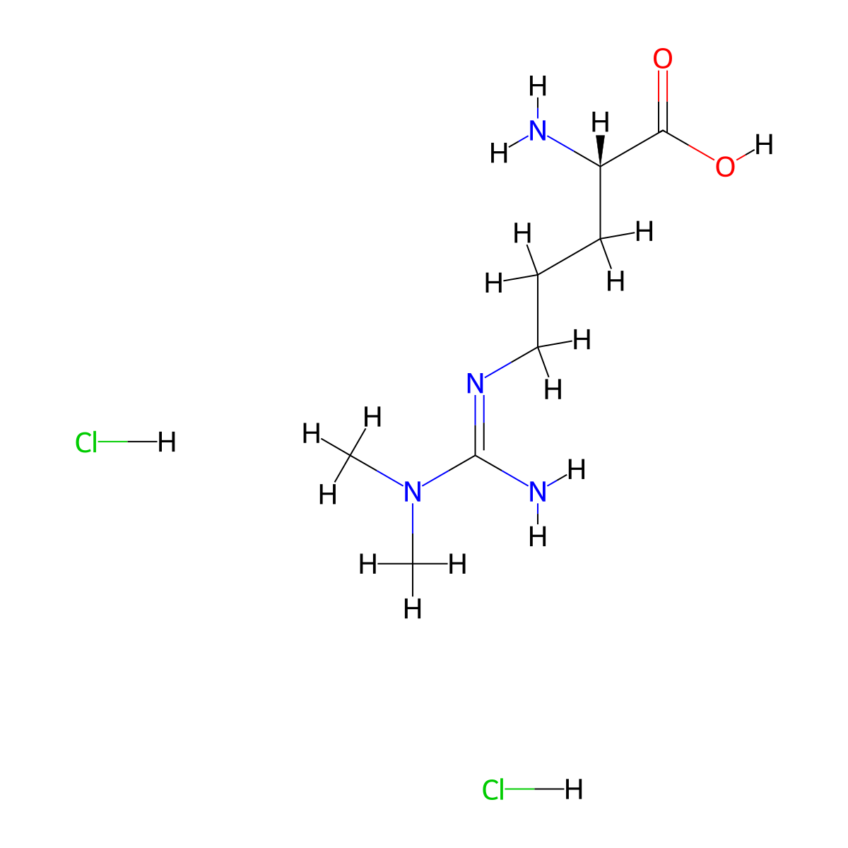 L-Ornithine, N5-((dimethylamino)iminomethyl)-, hydrochloride (1:2) molecular structure, CAS 220805-22-1