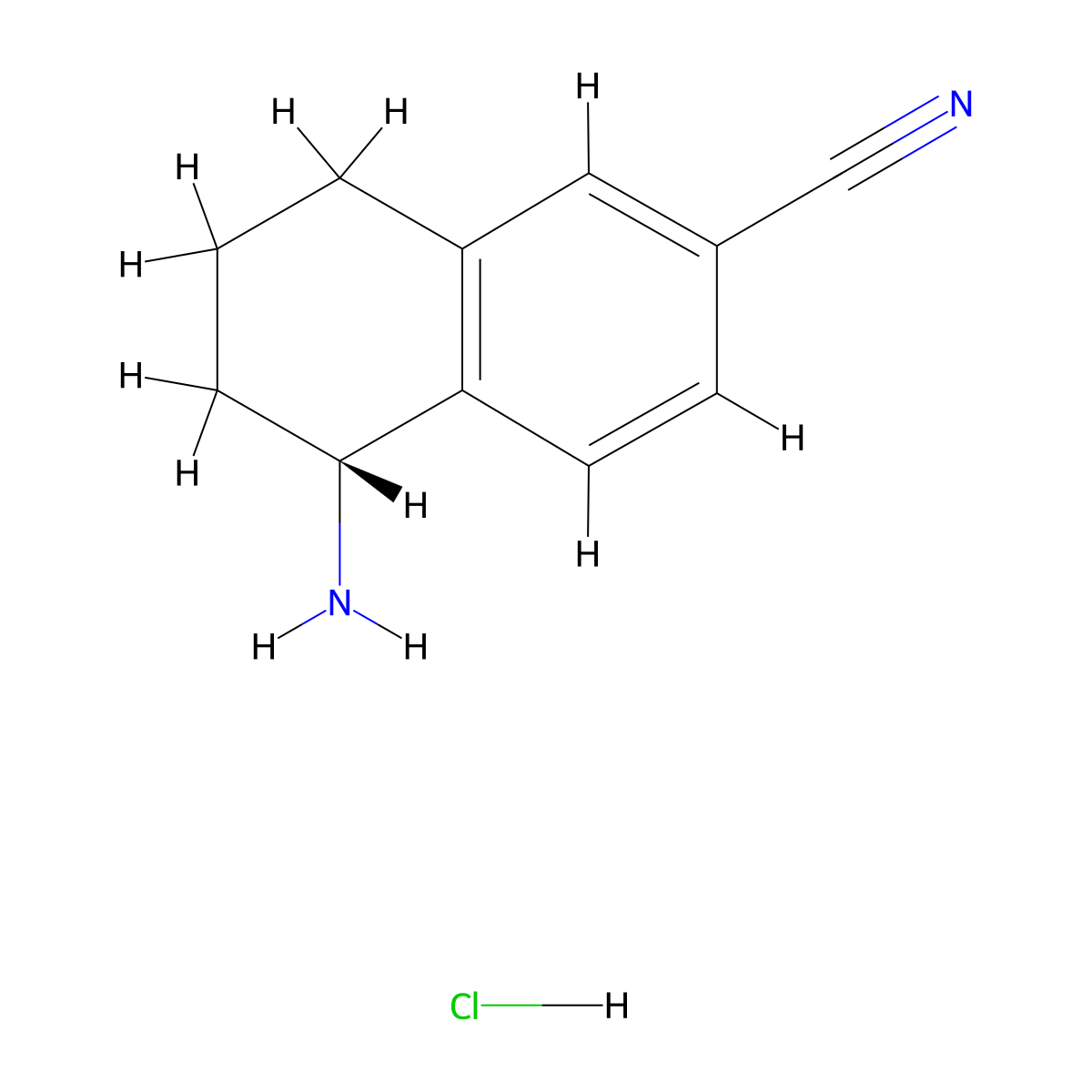 (R)-5-amino-5,6,7,8-tetrahydronaphthalene-2-carbonitrile hydrochloride molecular structure, CAS 2208138-72-9