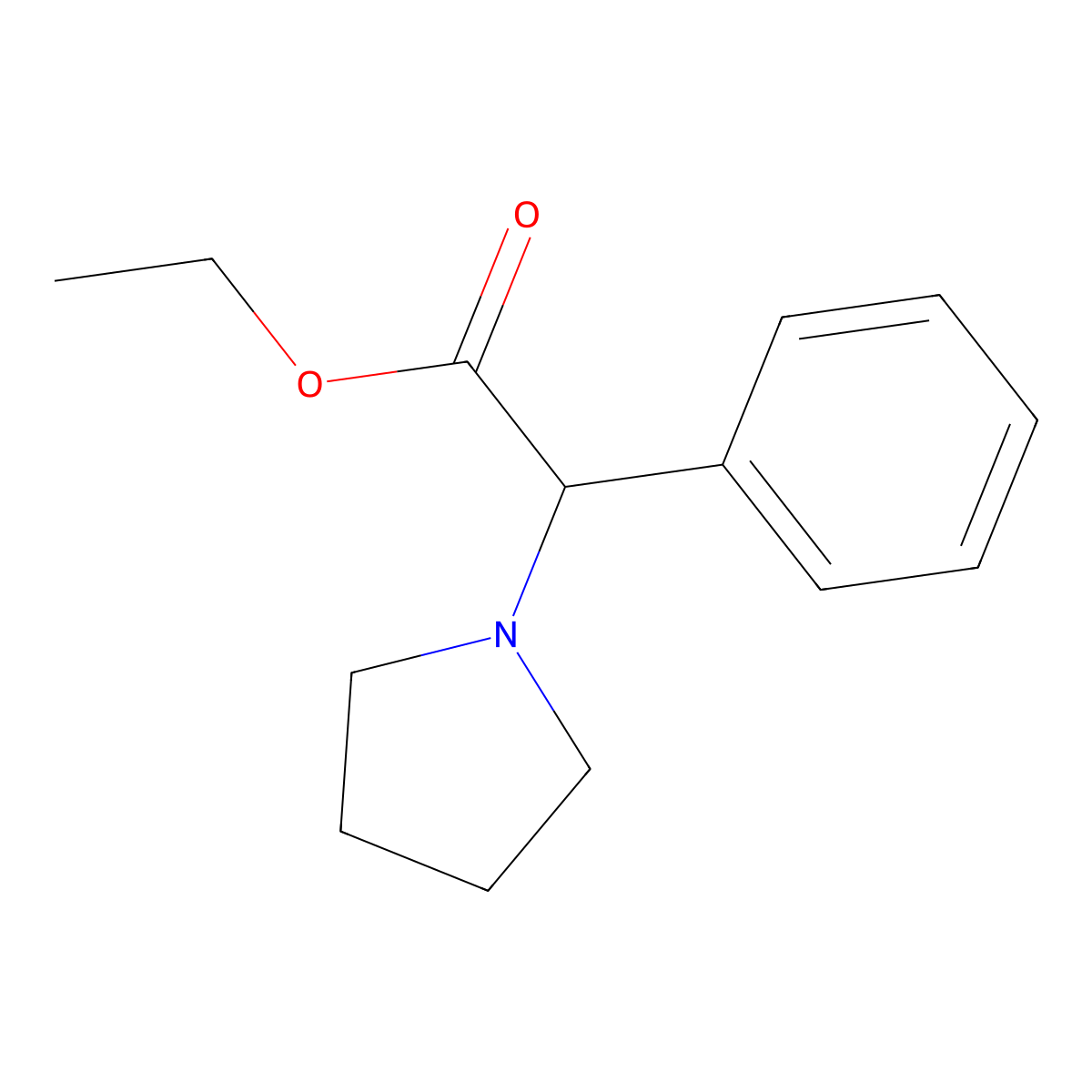 Ethyl 2-phenyl-2-(pyrrolidin-1-yl)acetate molecular structure, CAS 22083-21-2